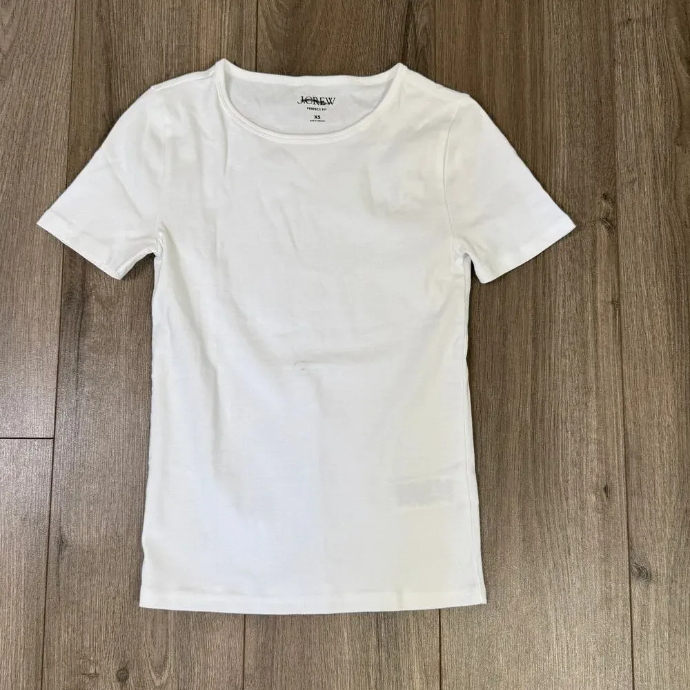 J.Crew Perfect Fit Short Sleeve T-Shirt WMNS XS White Lightweight Stretch Cotton